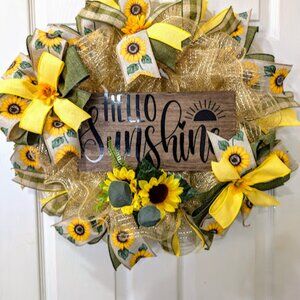 Front Door Decor, Sunflower Wreath, Summer Wreath, Home Decor, Hello Sunshine